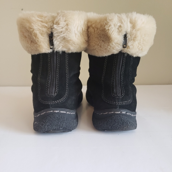 Earth Origins Black Suede Leather White Faux Fur Trim Winter Ankle Boots Size 7 - Picture 4 of 9